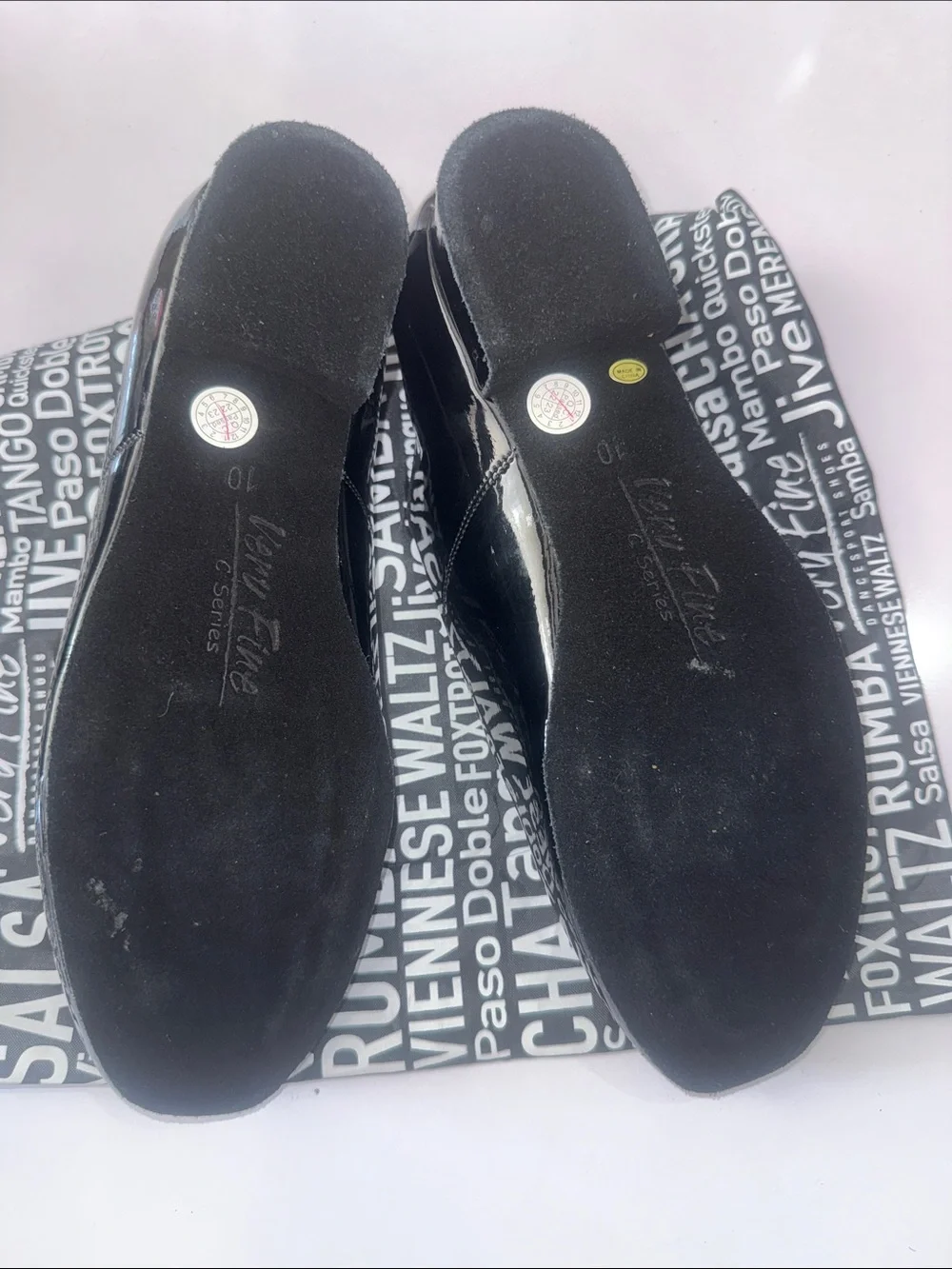 Very Fine Men’s Ballroom Dance Black Patent Leather Oxfords 10.5 US